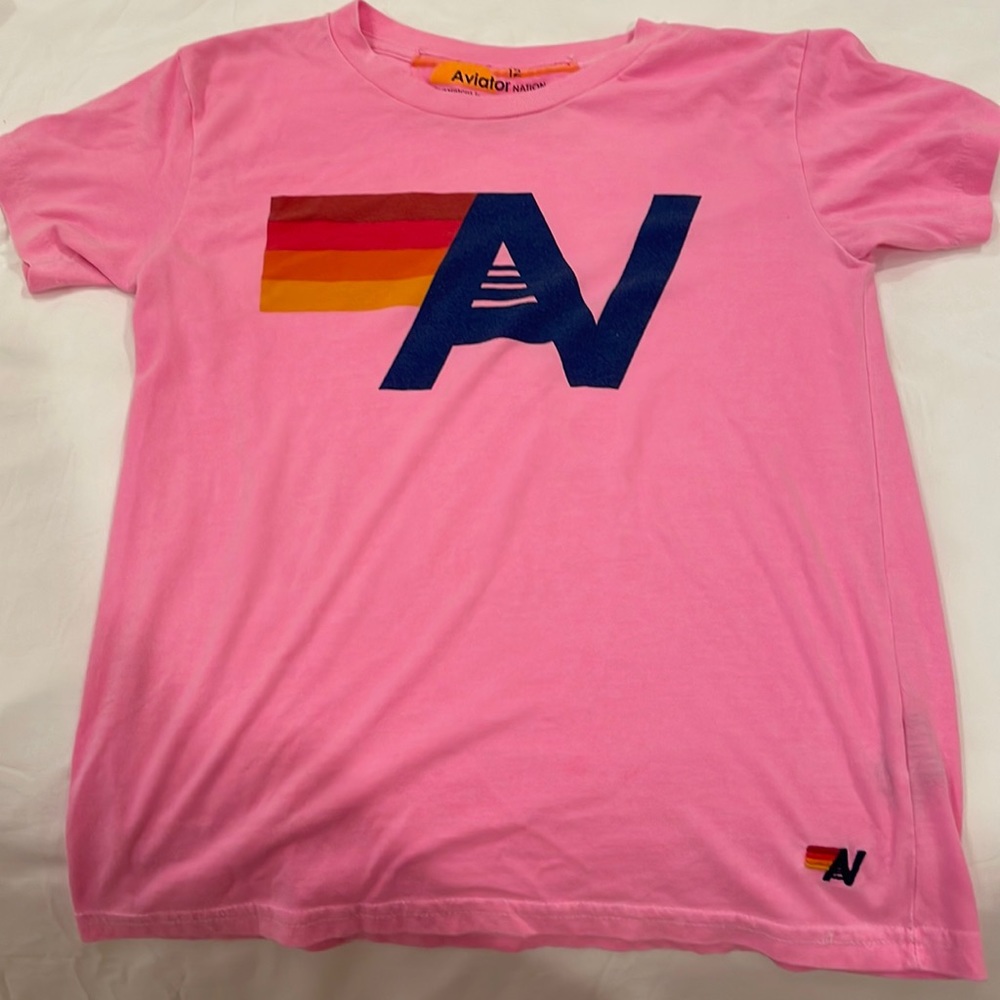 12 girls aviator nation neon pink logo tee
